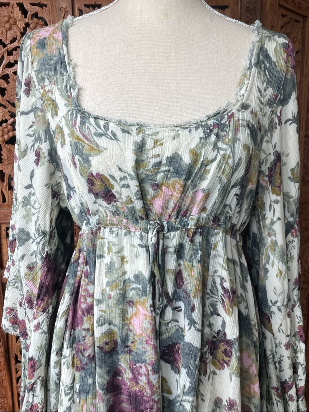 Free People Boho Tiered Flowey Peasant Festival Floral Flare Sleeve mini Dress - Picture 5 of 10